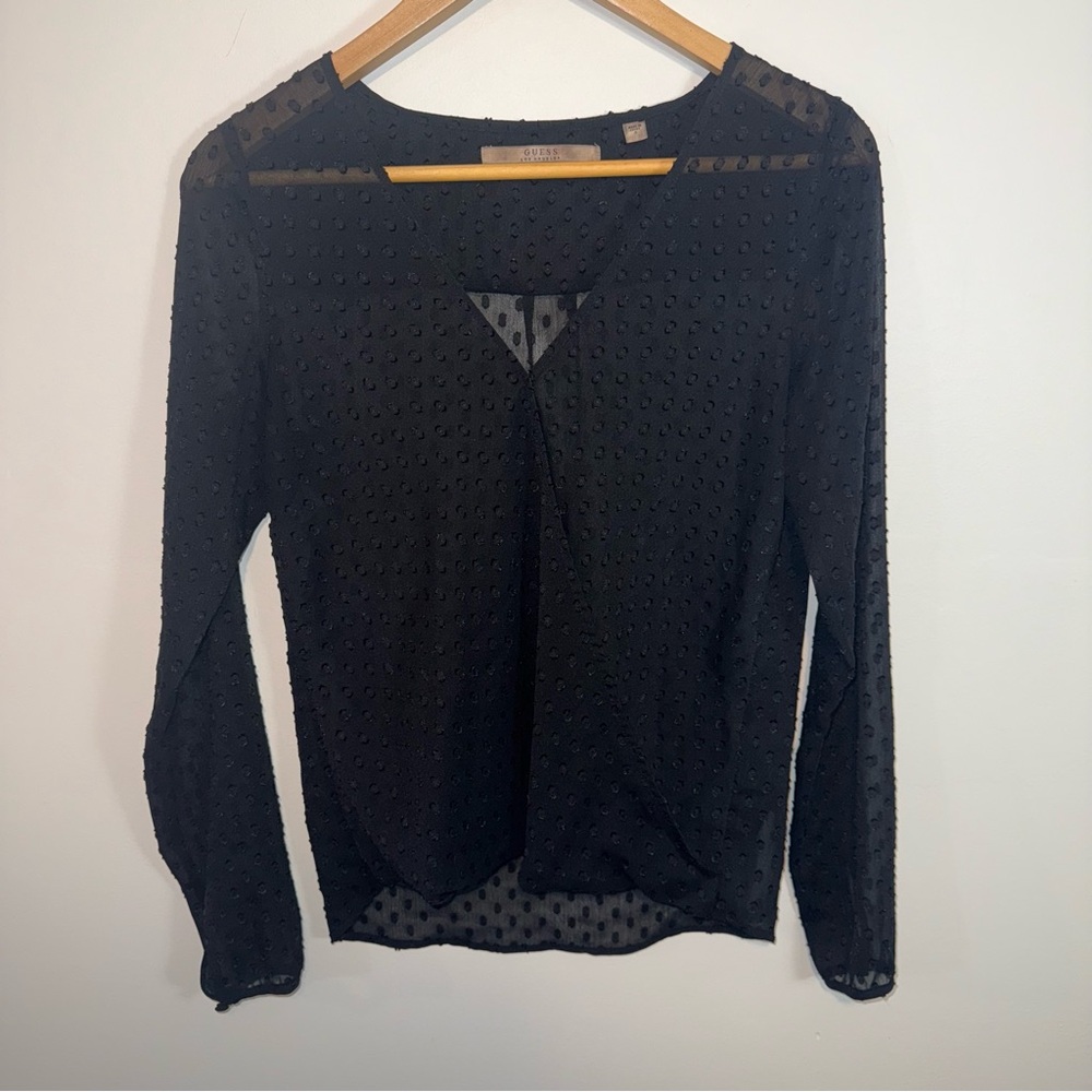Guess - Black Sheer Polka Dot Detailed Top - Women's Size S